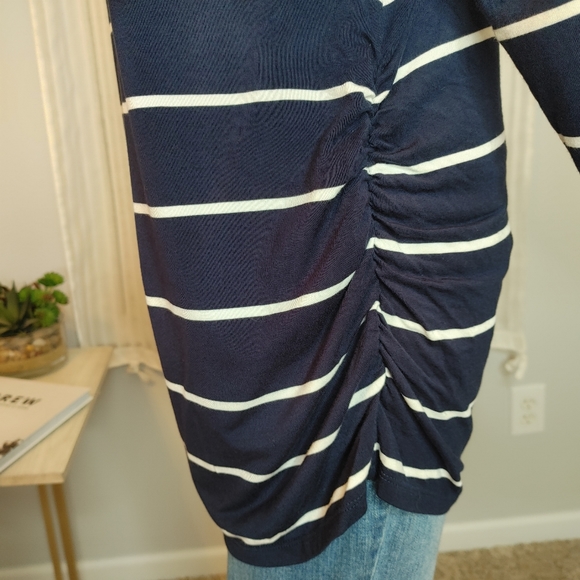 ROSIE POPE Navy Striped Ruched Maternity Top, Navy/ White XL - Picture 6 of 14